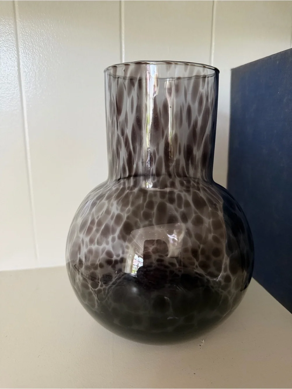 Pigeon & Poodle Black Leopard Hand Blown Glass Vase Lausanne
